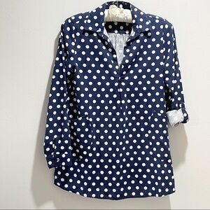 ANTIBES BLANC Women’s Navy White Polka Dot Collared Tunic Lagenlook